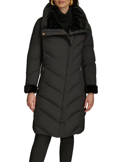 Donna Karan Women's Chevron Quilted Down Coat In Black