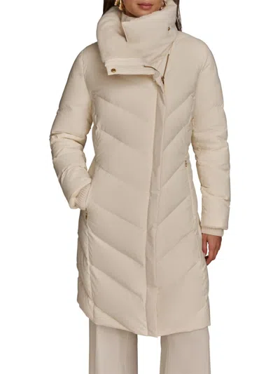 Donna Karan Women's Chevron Quilted Down Coat In Cream
