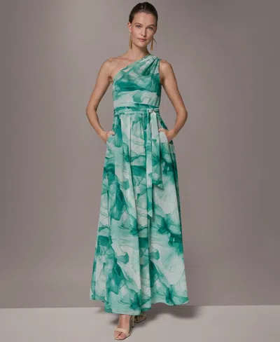 Donna Karan New York Floral One-shoulder Gown In Green