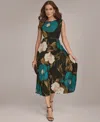 Donna Karan New York Floral Pleated Tie Belt Georgette Cocktail Dress In Multi
