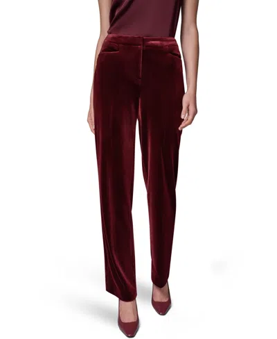 Donna Karan Women's Classic No Front Velvet Straight Mid-rise Pants In Burgundy