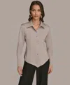 Donna Karan Women's Collared Long Sleeve Top In Gray