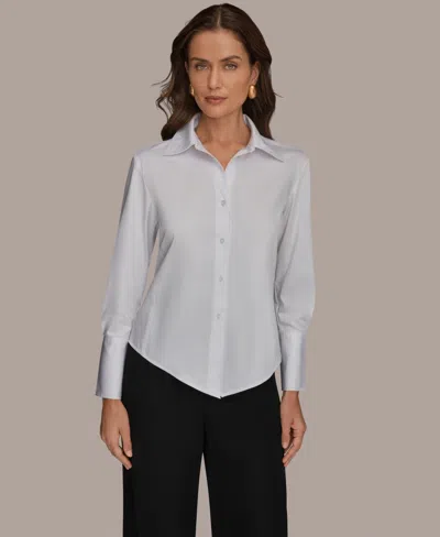 Donna Karan Women's Collared Poplin Shirt In Gray
