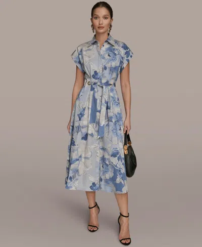 Donna Karan New York Print Tie Waist Midi Shirtdress In Blue