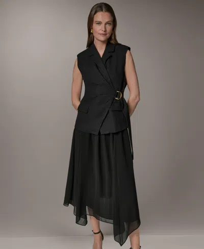 Donna Karan Women's Collared Sleeveless Fit & Flare Dress In Black
