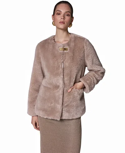 Donna Karan Women's Collarless Buckled Fur Coat In Neutral