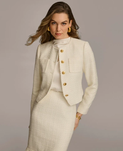 Donna Karan Women s Collarless Tweed Jacket In Cream ModeSens