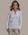 Donna Karan New York Ruched Asymmetric Cotton Button-up Shirt In White