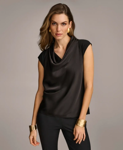 Donna Karan Women's Cowl-neck Cap-sleeve Top In Black