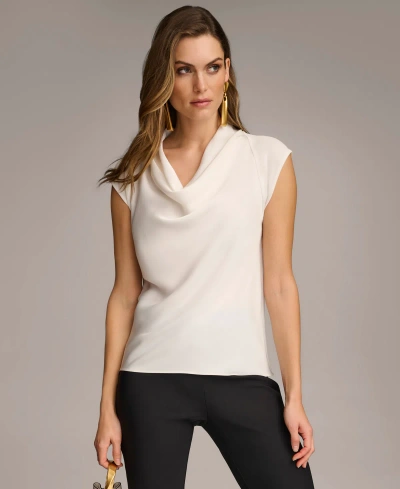 Donna Karan Women's Cowl-neck Cap-sleeve Top In Cream