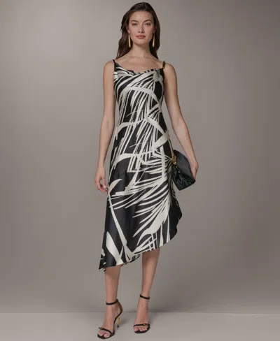 Donna Karan Women's Cowl Neck High-low Sleeveless Printed A-line Dress In Multi