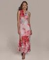 Donna Karan Women's Cowl-neck Sleeveless Gown In Spring Melon Multi