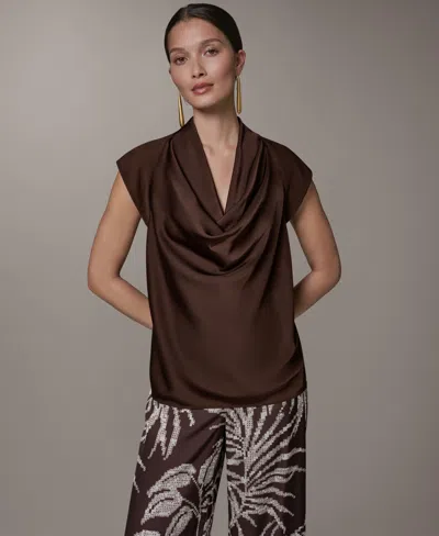 Donna Karan New York Cowl Neck Mixed Media Top In Brown
