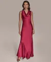 Donna Karan New York Cowl Neck Satin Cocktail Maxi Dress In Red