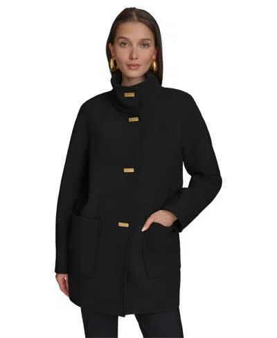 Donna Karan Women's Crepe Stand-collar Coat In Black