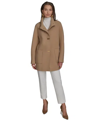 Donna Karan Women's Crepe Stand-collar Coat In Hazelnut