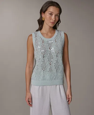 Donna Karan Women's Crew Neck Sweater Vest In Blue