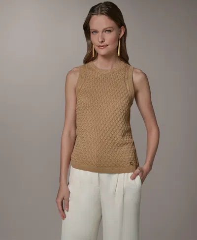 Donna Karan Women's Crewneck Knit Sweater Top In Brown