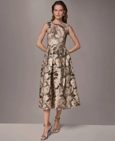 Donna Karan New York Floral Metallic Jacquard Cocktail Midi Dress In Gold