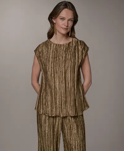 Donna Karan Women's Crewneck Pleated Novelty Blouse In Brown