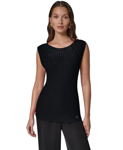 Donna Karan Women's Crewneck Sleeveless Ribbed Pullover Sweater In Black