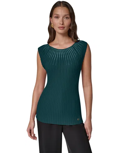 Donna Karan Women's Crewneck Sleeveless Ribbed Pullover Sweater In Green