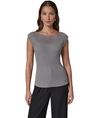 Donna Karan Women's Crewneck Sleeveless Ribbed Pullover Sweater In Gray