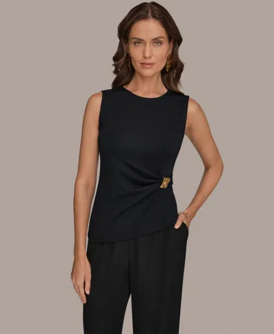 Donna Karan V Neck Sleeveless Top In Black
