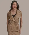 Donna Karan New York Textured Satin Zip Front Vest In Hazelnut