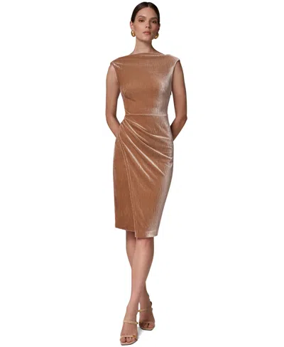 Donna Karan Women's Crinkled Velvet Side Ruched Midi Dress In Camel