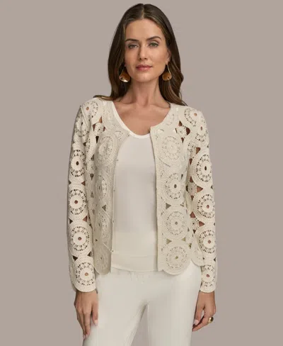 Donna Karan Women's Crochet Cotton Blend Cardigan