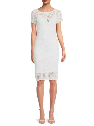 Donna Karan Women's Crochet Knee Length Sheath Dress In White