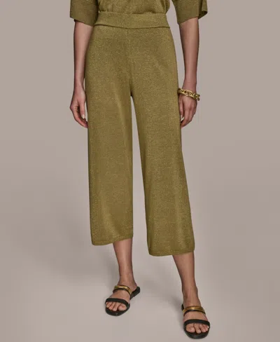 Donna Karan Women's Cropped Metallic Knit Pull-on Pants In Green