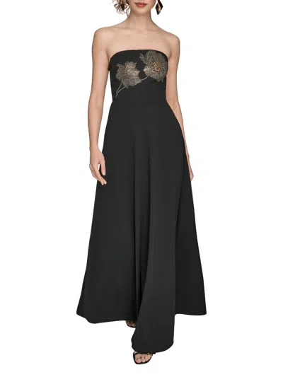 Donna Karan New York Placed Beaded Floral Strapless Gown In Black