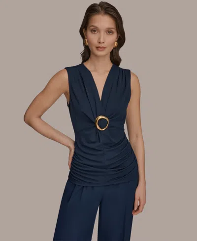 Donna Karan Women's Deep V-neck Knit Top In Black