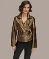 Donna Karan New York Metallic Leather Belted Jacket In Green
