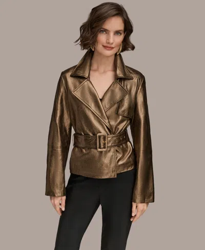 DONNA KARAN WOMEN'S DISTRESSED METALLIC BELTED JACKET