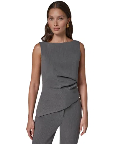Donna Karan Women's Dk905 Boat Neck Sleeveless Asymmetrical Blouse In Gray