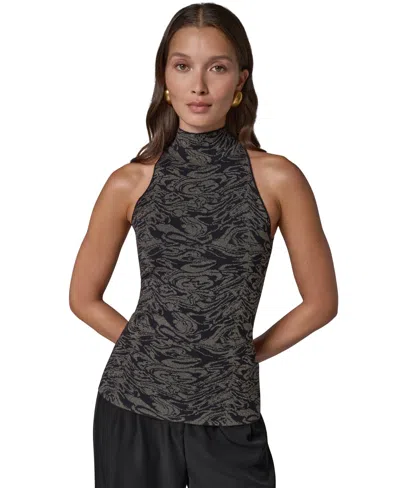 Donna Karan Women's Dk999 Halter Sleeveless Jacquard Tank In Gray