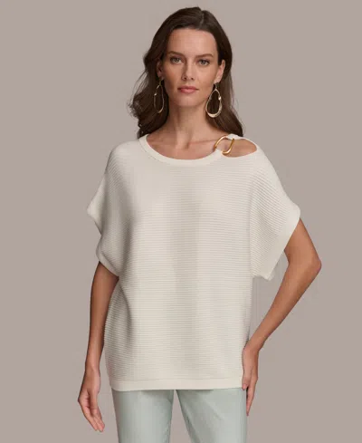 Donna Karan Women's Dolman-sleeve Shoulder-cutout Sweater In Cream
