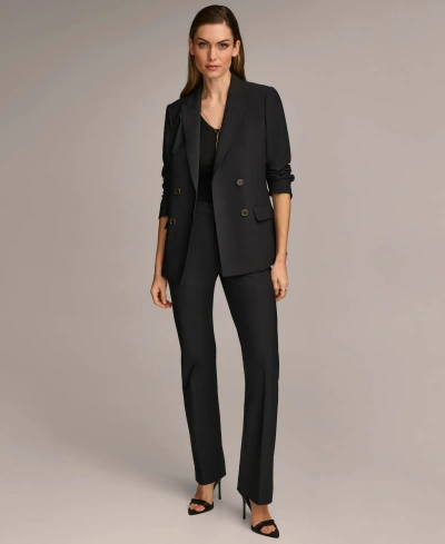 Donna Karan Womens Double Breasted Blazer Straight Leg Pant In Black