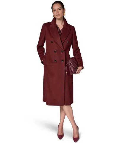Donna Karan Women's Double Breasted Cashmere Wool Coat In Burgundy