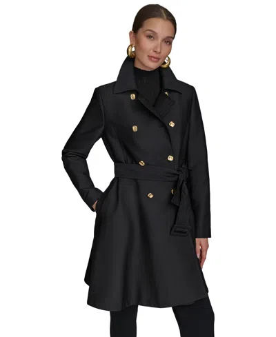 Donna Karan Women's Double-breasted Skirted Trench Coat In Black