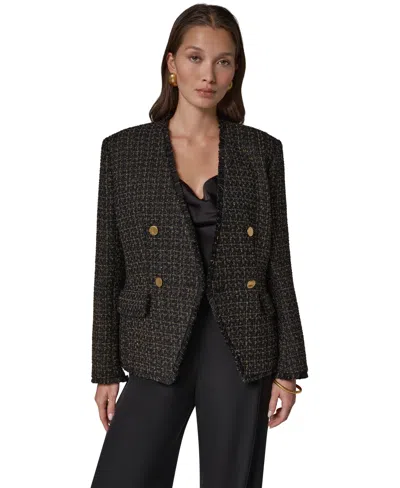 Donna Karan Women's Double Breasted Tweed Blazer In Black