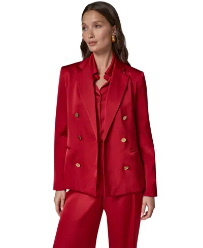 Donna Karan Women's Double-breasted Satin Shoulder-padded Blazer In Red