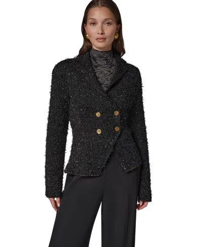 Donna Karan Womens Double Breasted Shoulder Padded Blazer In Animal Print