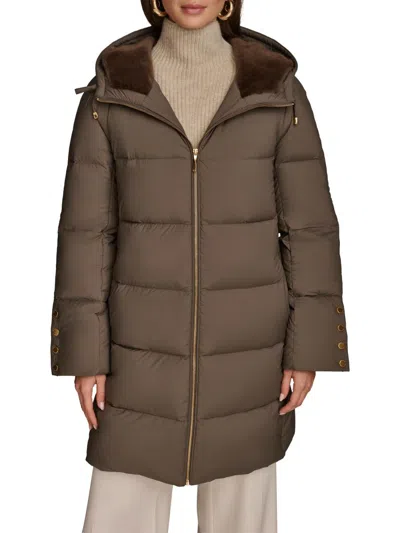 Donna Karan New York Water Resistant Hooded Down Puffer Coat In Brown