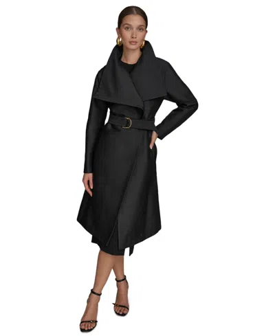 Donna Karan Women's Draped-neck Trench Coat In Black