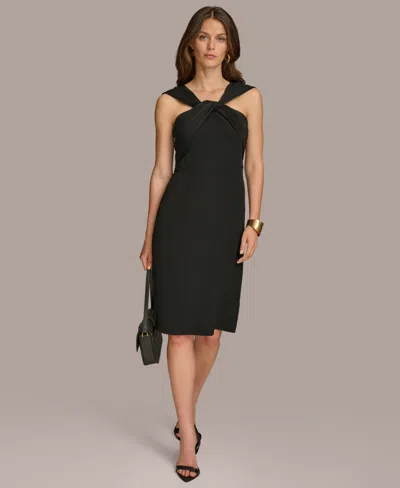 Donna Karan Women's Draped Twist-neck Sleeveless Sheath Dress In Black
