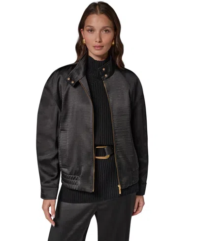 Donna Karan Women's Dropped-shoulder Satin Bomber Jacket In Black